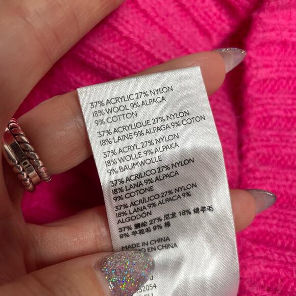 BY ANTHROPOLOGIE Hot Pink Sweater Medium Gold Glitter Wool Alpaca Knit Pullover - Picture 5 of 5